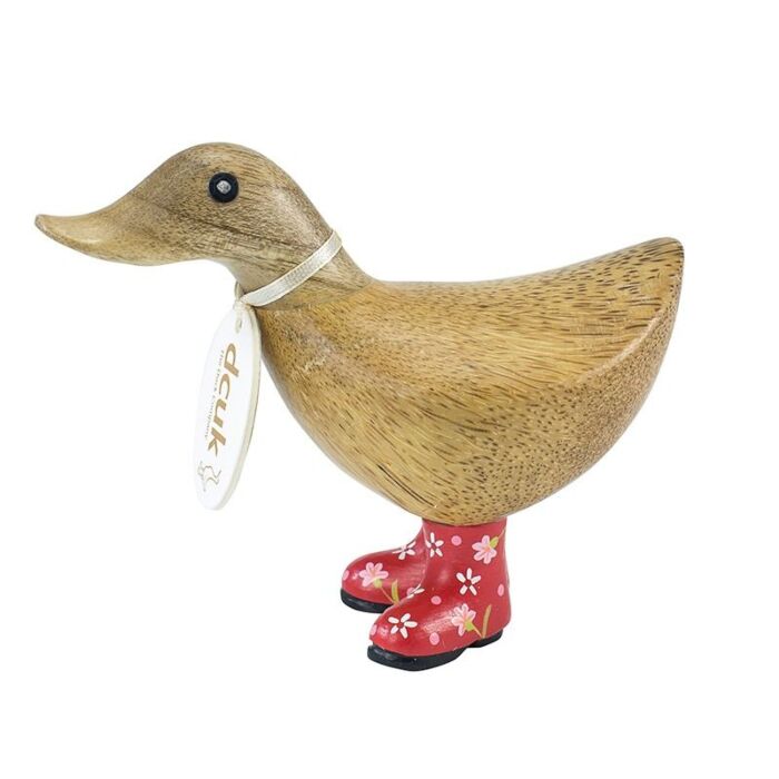 DCUK NATURAL FINISH DUCKY WITH FLORAL WELLY BOOTS - Red